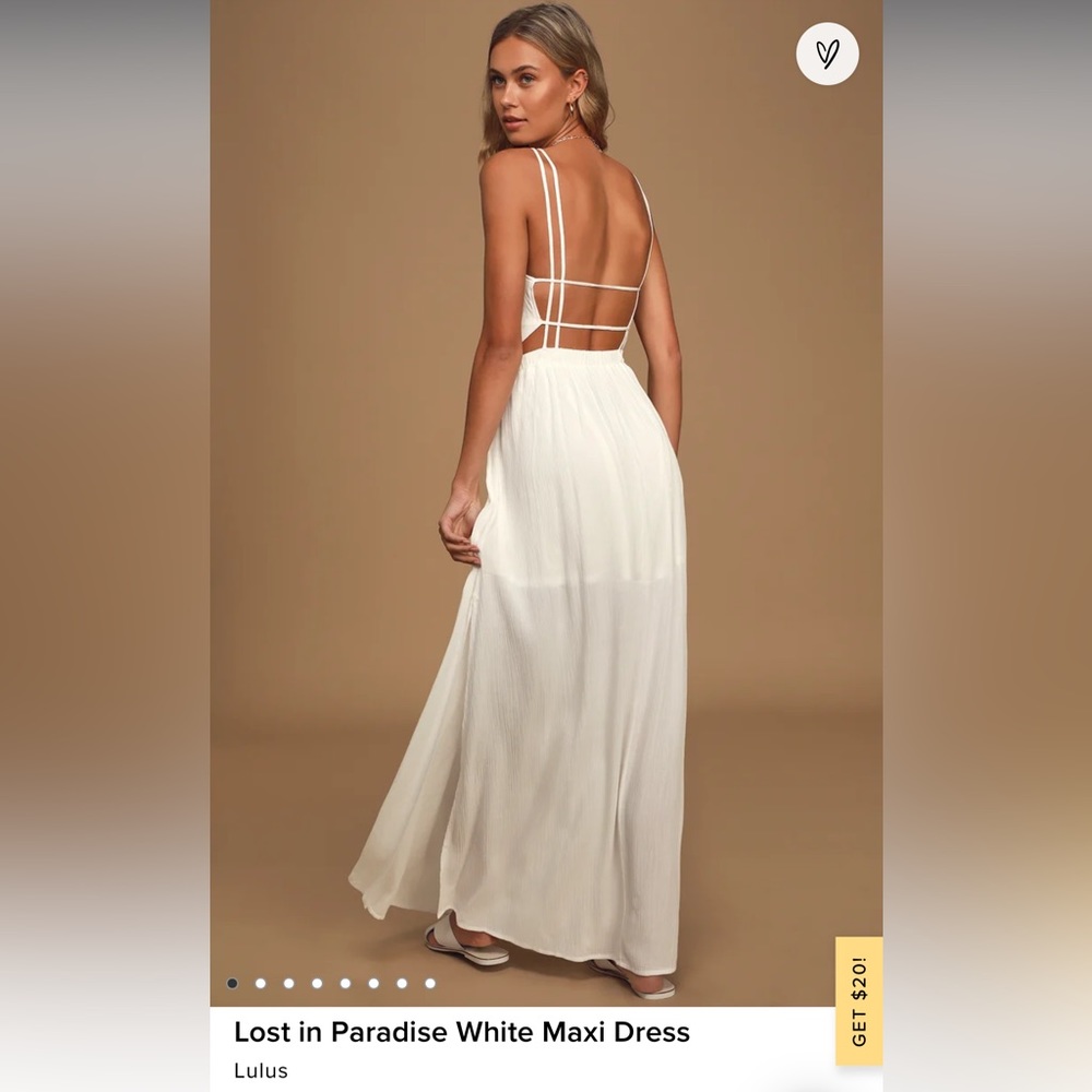 Lulu’s Lost in Paradise White Maxi Dress Size Medium